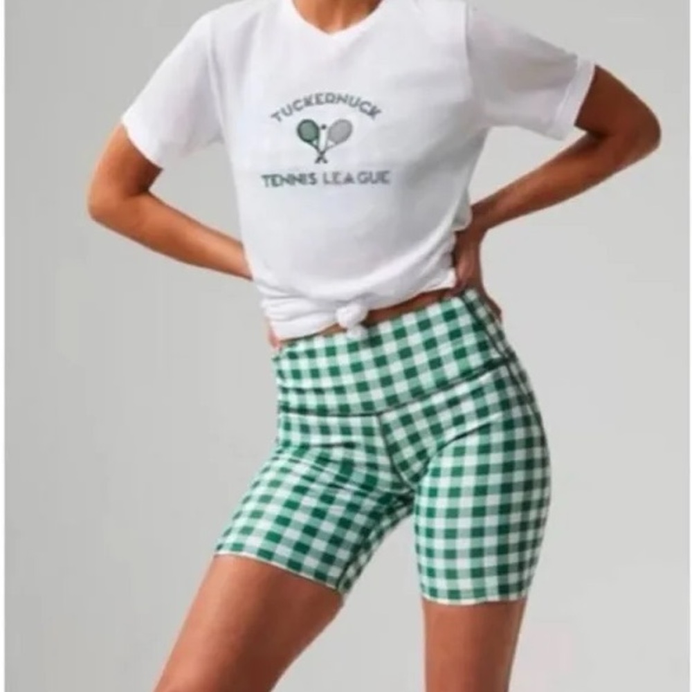Tuckernuck Sport Trellis Green Gingham Bike Shorts - Small